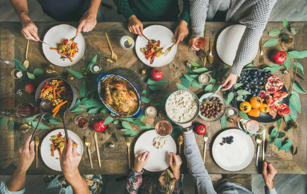 istock Traditional Christmas, New Year holiday celebration party dinner 1070084820