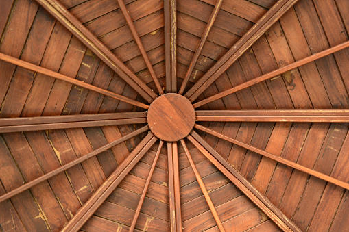 the view under the pavilion roof and pattern  of wooden structure from hand craft