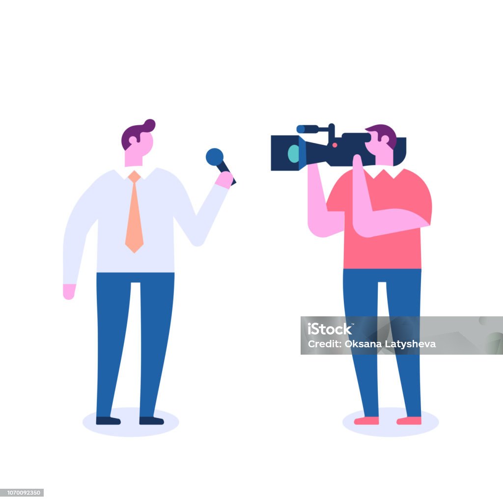 Reporters Rendering Stand In Journalist Reporter At Work Correspondent And Camera Man Performing ...