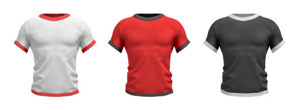 istock 3d rendering of three shirts shaped as a male torso from back view on a white background. 1070095068