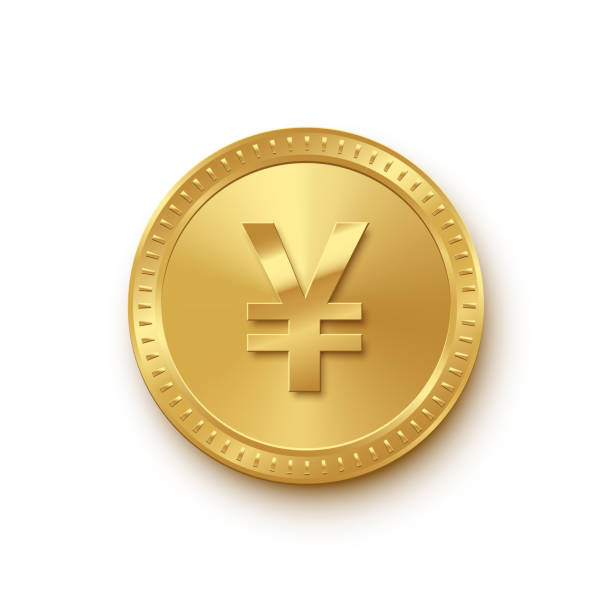 illustrazioni stock, clip art, cartoni animati e icone di tendenza di moneta d'oro con simbolo yuan isolato su sfondo bianco. icona della finanza vettoriale. - simbolo dello yen