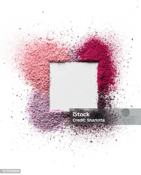 Scattered Eyeshadow And Blush For The Face In The Form Of A Square Frame With Space For Text Isolated On White Background Stock Photo - Download Image Now