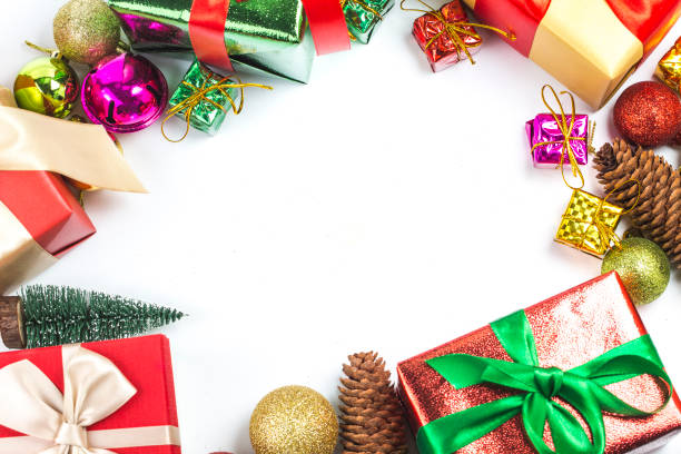 istock Christmas background with a red ornament, gift box, 1070106760