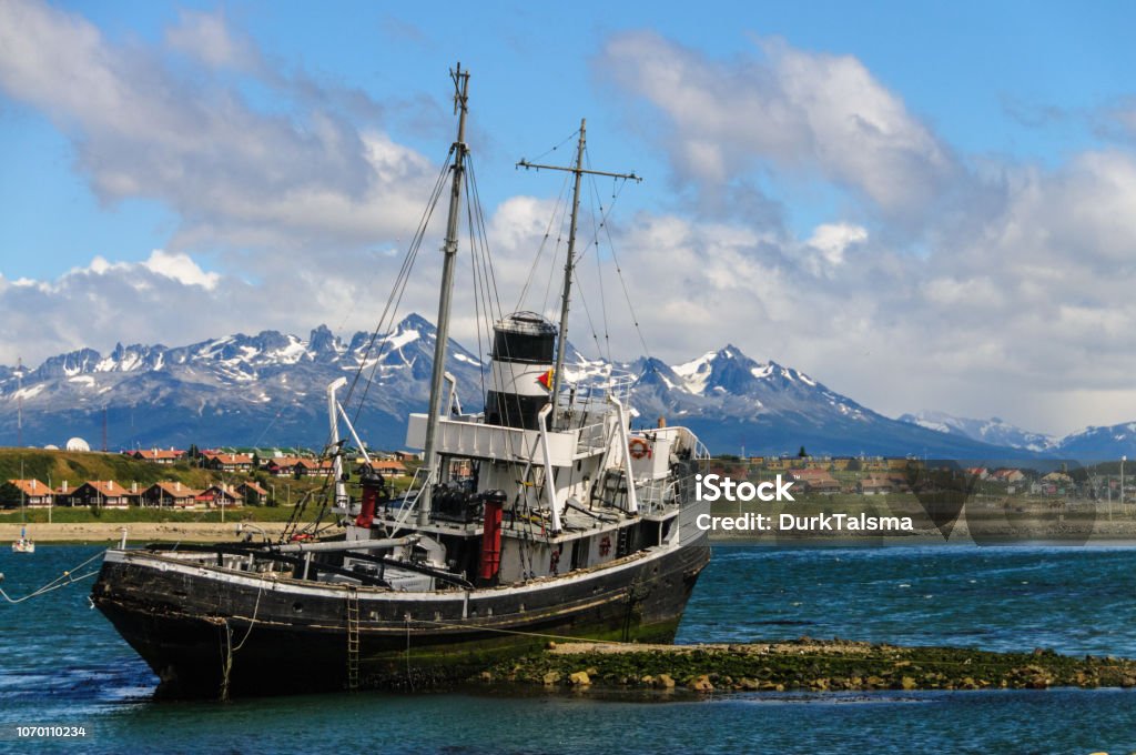 The Tugboat Christofer The El remolcador Christofer is an old tug boat stranded near Ushuaia's harbour Abandoned Stock Photo