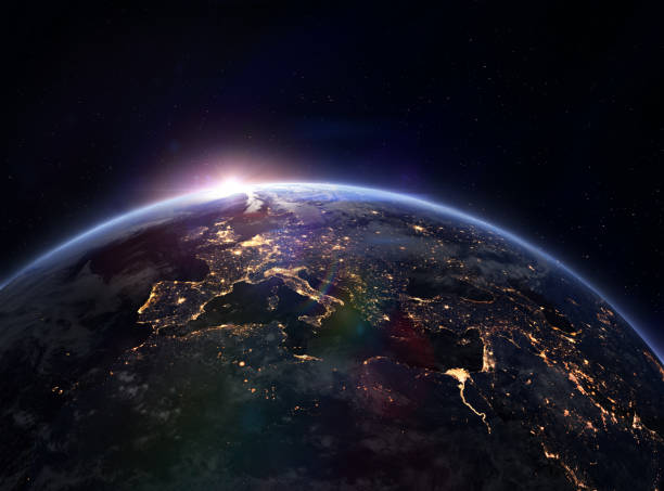 地球の夜空間 - 太陽の光 写真 ストックフォトと画像