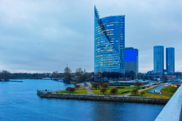istock Modern office business skyscrapers at Daugava River in Riga 1070111748