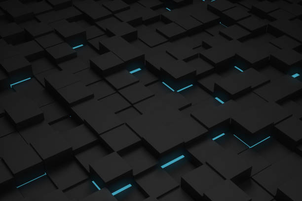 istock Abstract 3D Black Cubes Background with blue lights 1070116574