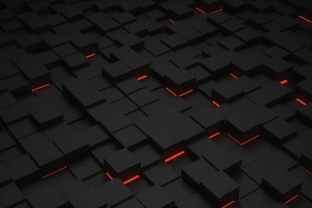 istock Abstract 3D Black Cubes Background with red lights 1070116852
