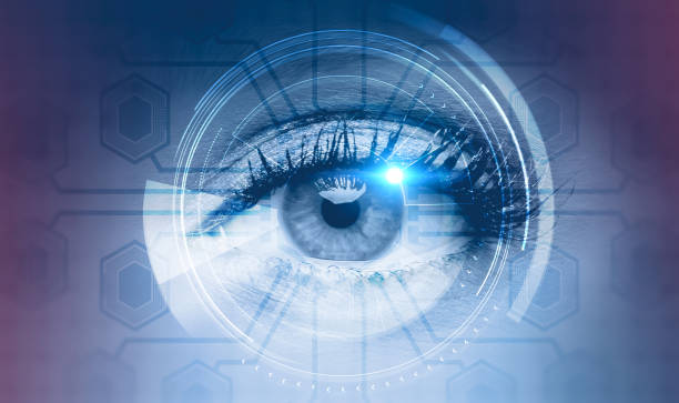 istock Woman eye in hud interface, circuits 1070119534