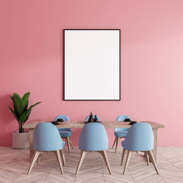 istock Dining room table with blue chairs, poster 1070123054
