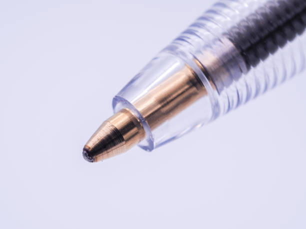 A high resolution macro image of the tip of a ballpoint pen.