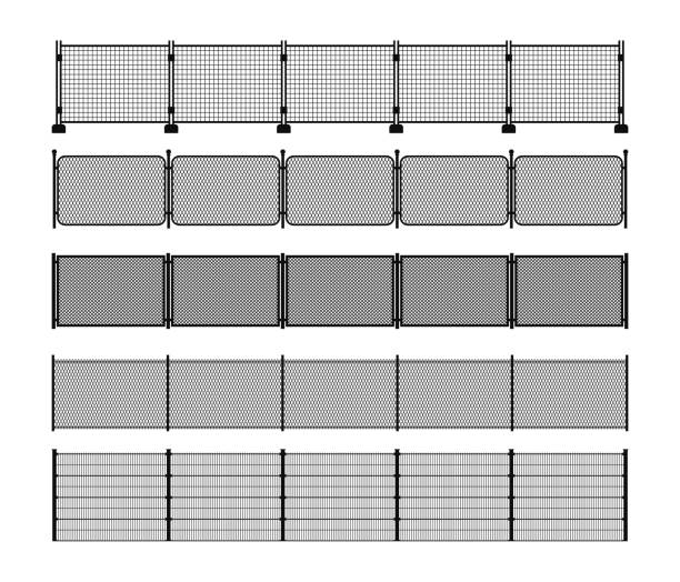 ilustraciones, imágenes clip art, dibujos animados e iconos de stock de conjunto de siluetas de diferentes valla metálica modular - enclosure