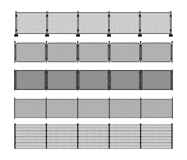 Vector illustration of Set of different modular metal fence silhouettes