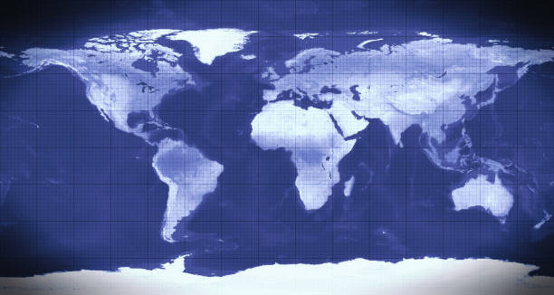 istock Pixilated monochrome Earth map background overlaid with a grid 1070147660
