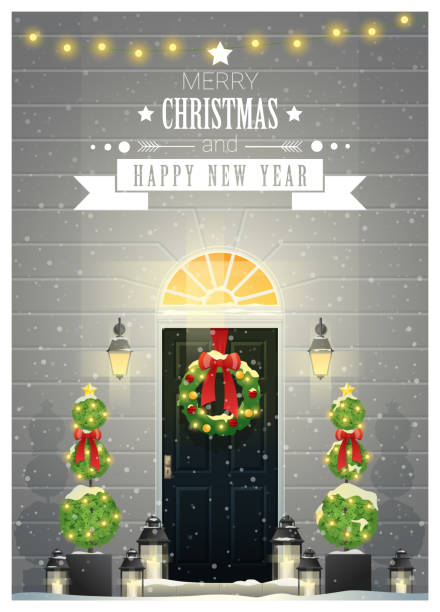 メリー クリスマスと新年あけましておめでとうございます背景装飾クリスマス玄関, ベクトル, イラスト - christmas candle wreath backgrounds点のイラスト素材／クリップアート素材／マンガ�素材／アイコン素材