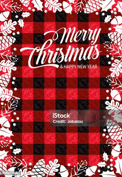 Holiday Greeting Poster Over Flannel Stock Illustration - Download Image Now - Frost, Acorn, Backgrounds