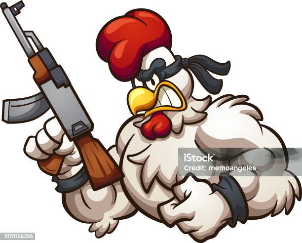 Strong And Angry Cartoon Chicken Holding An Ak47 Gun Stock Illustration -  Download Image Now - iStock