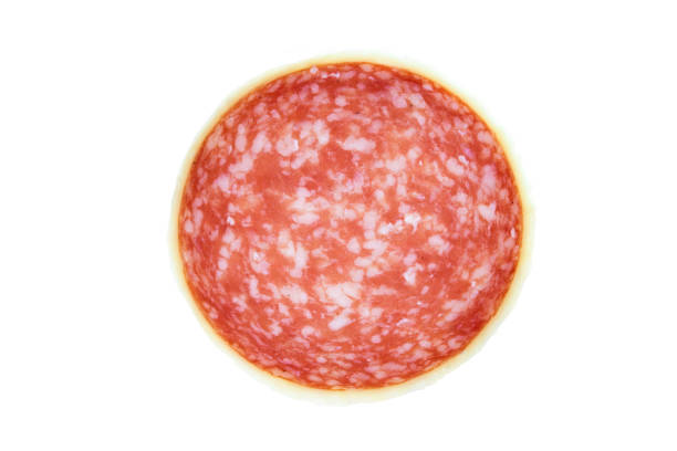 Salami sausage slice isolated on white