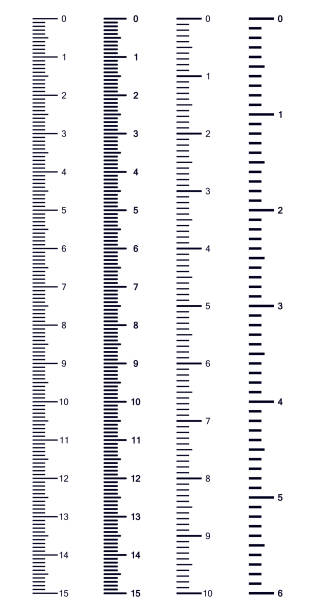 illustrazioni stock, clip art, cartoni animati e icone di tendenza di insieme vettoriale di righelli metrici in stile piatto. scale di misura. - ruler tape measure instrument of measurement centimeter