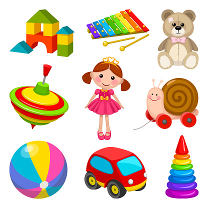 Illustrationen visar olika leksaker