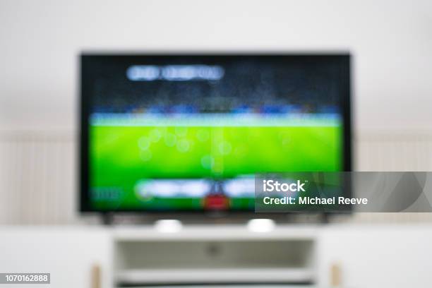 Blurred Tv Background Sport Stock Photo - Download Image Now - Television Set, Soccer, Soccer Ball