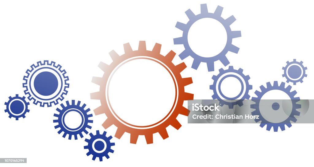 interlocking cogwheels interlocking cogwheels on white background vector illustration Interlocked stock vector