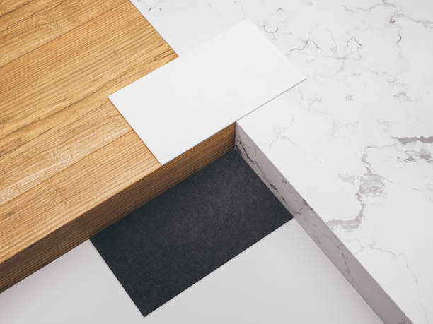 istock Minimalistic mockup with business cards on wood and warble texture.Creative mockup set. 1070174456