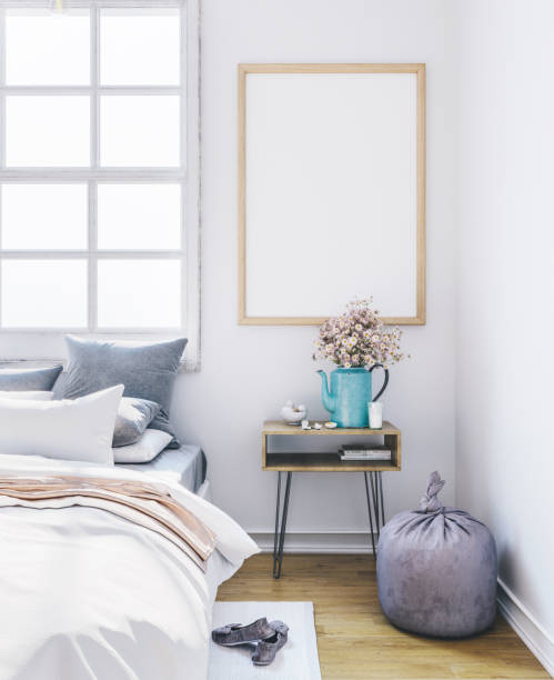 istock Poster mockup in bedroom. Empty frame in interior. 1070175546