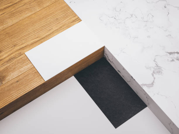 istock Minimalistic mockup with business cards on wood and warble texture.Creative mockup set. 1070175706