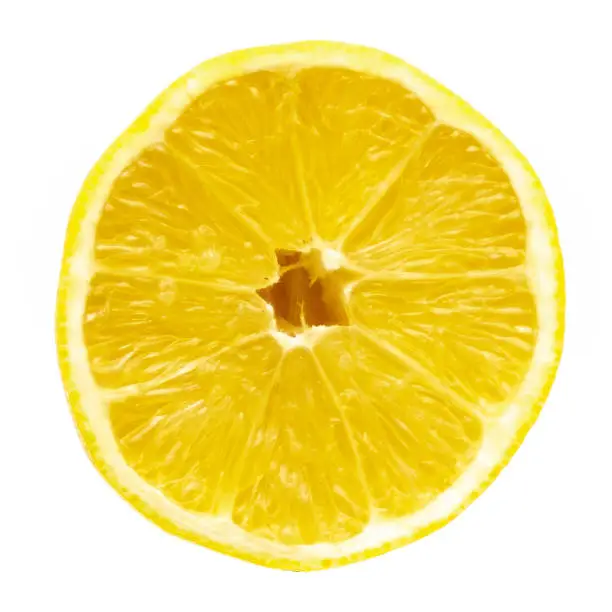 Juicy slice of lemon isolated on white, with clipping path
