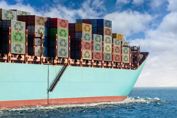 istock Recycling Sign on container cargo ship in the ocean. 1070179460