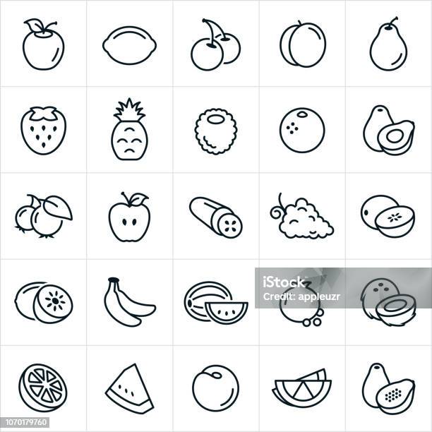 Fruit Icons Stock Illustration - Download Image Now - Icon Symbol, Avocado, Coconut