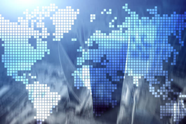 istock Double exposure world map on skyscraper background. Communication and global business concept. 1070190502