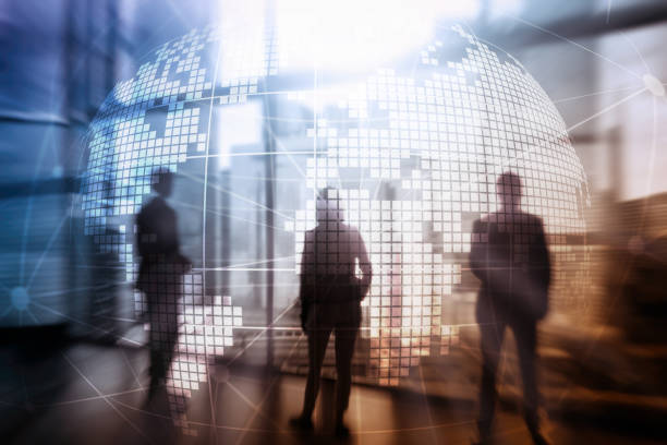 istock 3D Earth hologram on blurred background.Global business and communication concept. 1070190696