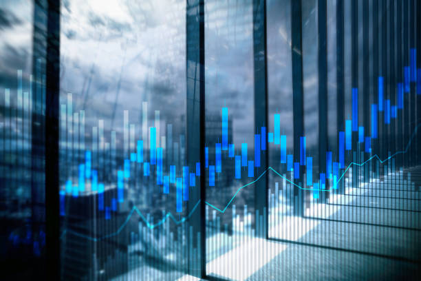 istock Stock trading candlestick chart and diagrams on blurred office center background. 1070191106