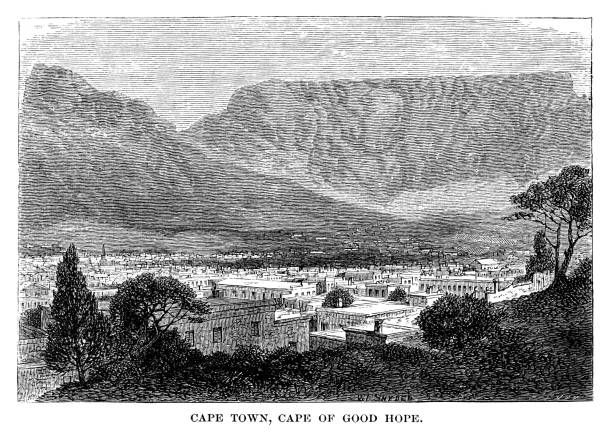 Cape town, Cape of Good Hope Cape town, Cape of Good Hope - Scanned 1880 Engraving cape peninsula stock illustrations