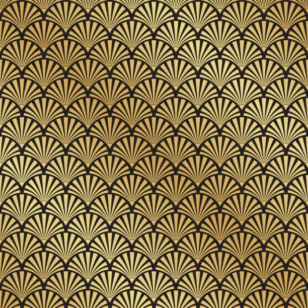 Vector illustration of Seamless black and gold Art Deco vector pattern