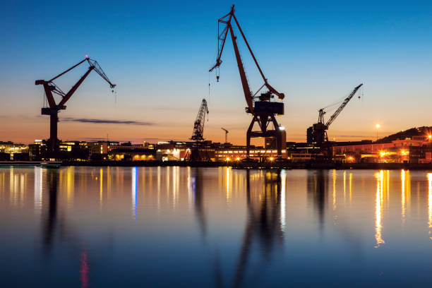 istock Cranes in Gothenburg at sunset 1070194920