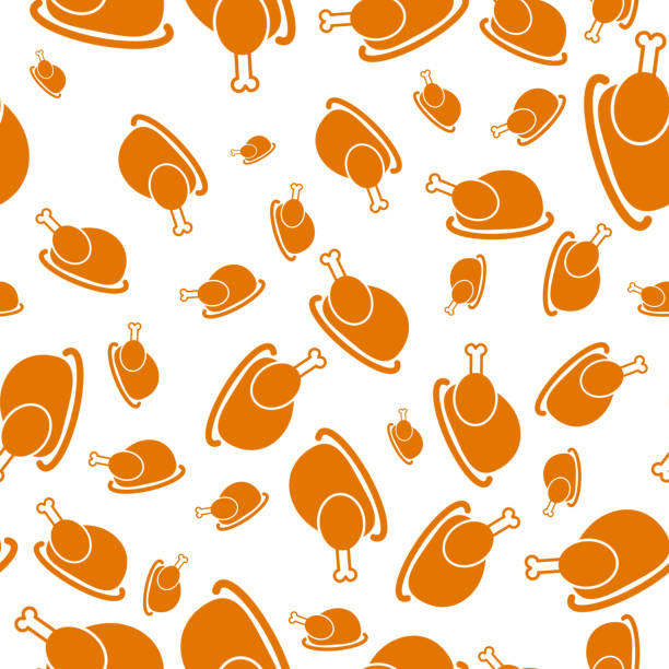 秋の感謝祭のオレンジと白の七面鳥の図とのシームレスなパターン。 - white backgrounds thanksgiving pumpkin点のイラスト素材／クリップアート素材／マンガ素材／アイコン素材