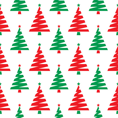 Vector seamless pattern of red and green ribbon christmas tress.
