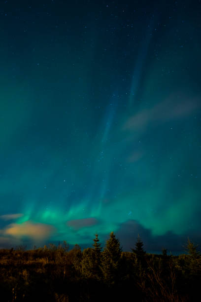 Reykjavik, Iceland - October 9th 2018: A view of the stunning Aurora Borealis, also known as the Northern Lights, viewed from the outskirts of Reykjavik in Iceland.