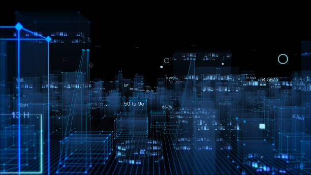 istock Technological digital background consisting of a futuristic city with data 1070210326