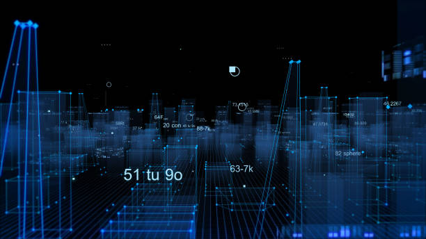 istock Technological digital background consisting of a futuristic city with data 1070210372