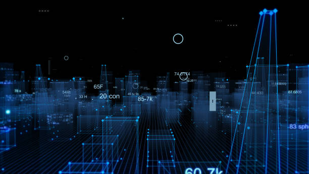 istock Technological digital background consisting of a futuristic city with data 1070210428
