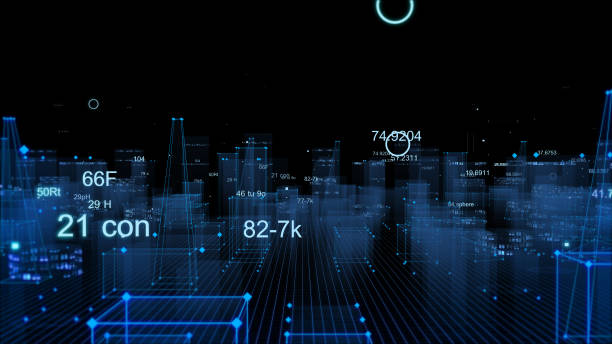 istock Technological digital background consisting of a futuristic city with data 1070210488