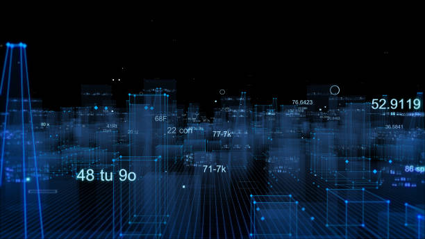istock Technological digital background consisting of a futuristic city with data 1070211614