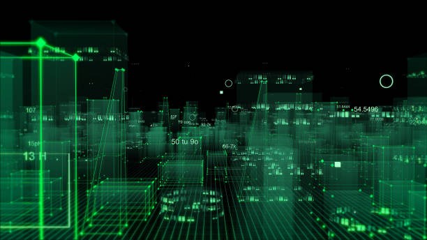 istock Technological digital background consisting of a futuristic city with data 1070211930