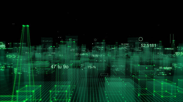 istock Technological digital background consisting of a futuristic city with data 1070212172