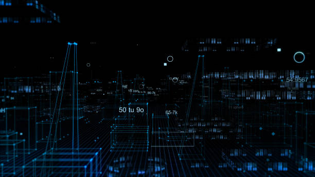 istock Technological digital background consisting of a futuristic city with data 1070212304