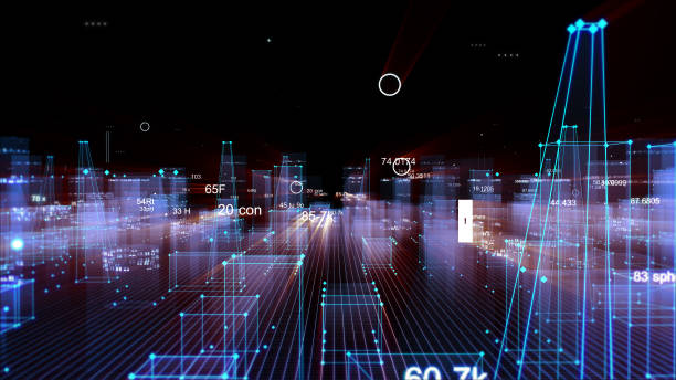 istock Technological digital background consisting of a futuristic city with data 1070212696